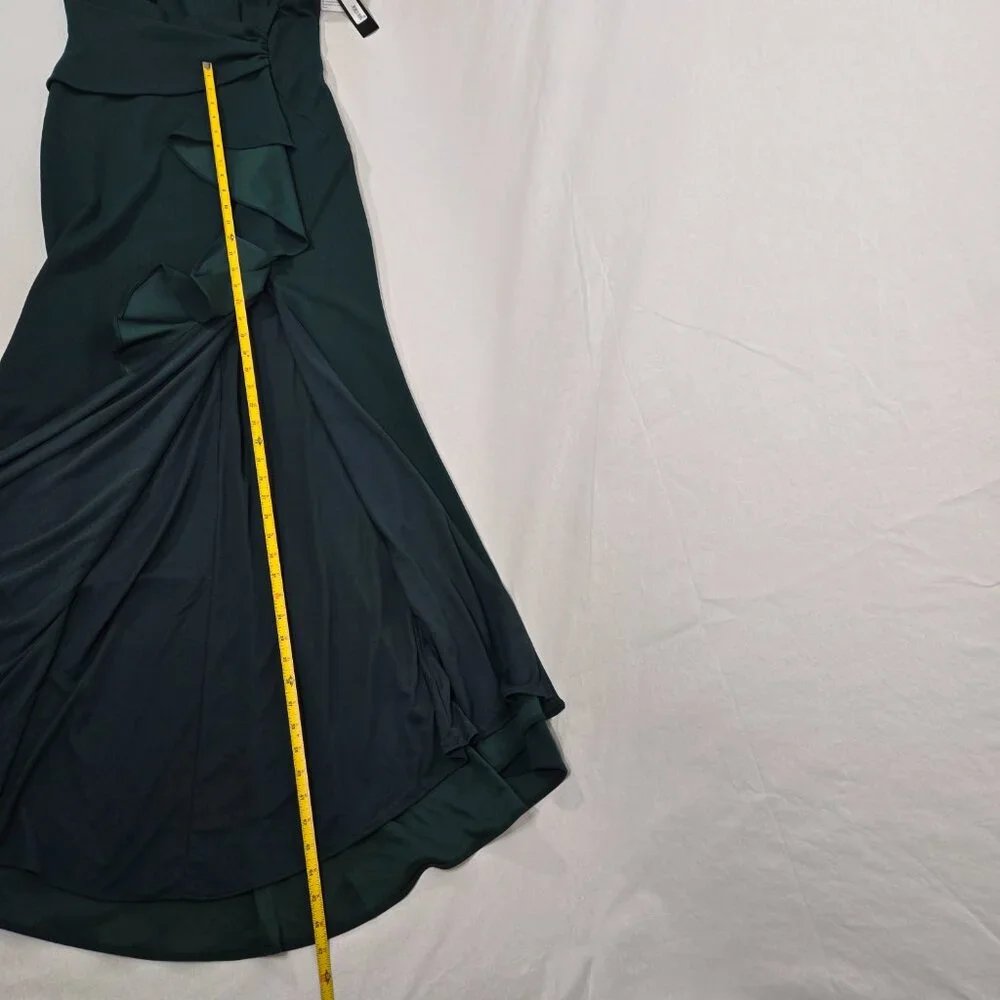 BETSY ADAM "Christine" PINE Scuba Crepe Ruffle Bow Slit Formal Gown Dress Size 8 - Picture 16 of 17